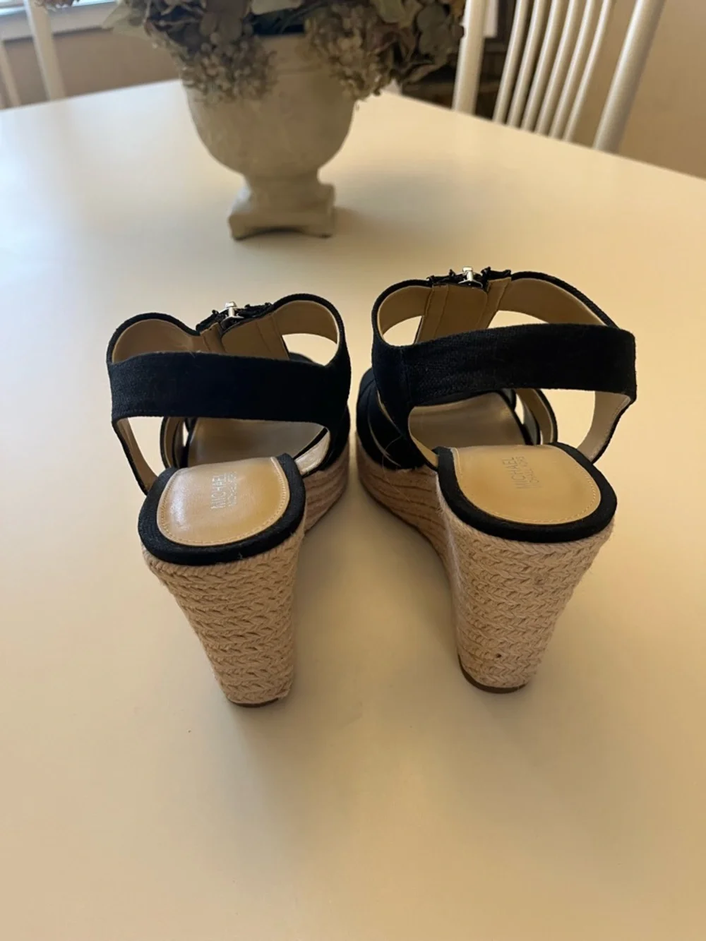 Michael Kors Berkley Wedge Canvas Black Espadrille Wedge Sandals with Front Zip - Picture 4 of 6